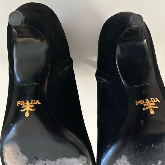 Prada Black Leather Suede ankle side zip kitten cone heel booties Boots size 7 - Picture 12 of 13